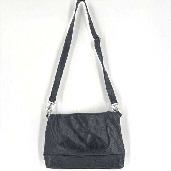 Tory Burch Womens Leather Foldover Crossbody Shoulder Bag Dena Black Size Medium - Picture 2 of 16